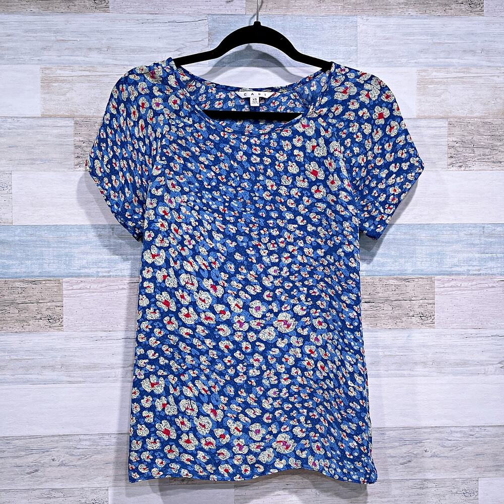CABI Floral Crossover Button Back Top Blue Yellow Flowy Woven 299 Womens XS